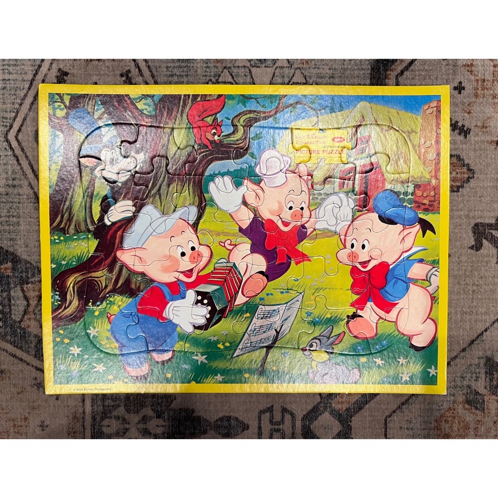 Vintage Jaymar Walt Disney Interlocking Picture Puzzle Three Little Pigs 1960s
